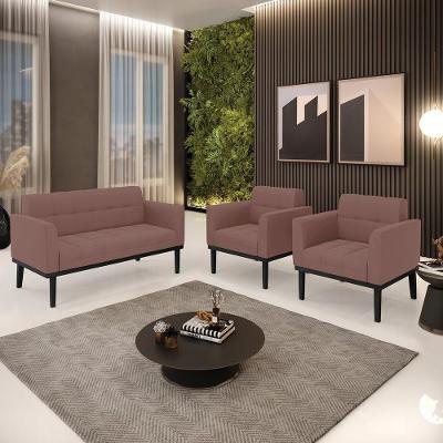 Conjunto 2 Poltronas e 1 Namoradeira Karen G19 em Veludo Preto Gran Belo