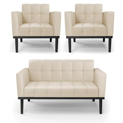 Conjunto 2 Poltronas e 1 Namoradeira Karen Decorativa Veludo Bege para Sala de Estar Gran Belo
