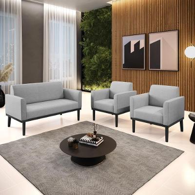 Conjunto 2 Poltronas e 1 Namoradeira Isabella G19 em Linho Cinza Gran Belo