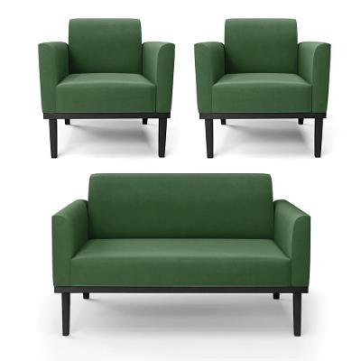 Conjunto 2 Poltronas e 1 Namoradeira Isabella G19 Suede Verde para Sala de Estar Gran Belo