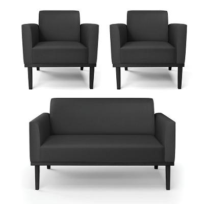 Conjunto 2 Poltronas e 1 Namoradeira Isabella Decorativa em Couro Sintético Preto Gran Belo
