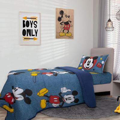 Edredom Solteiro Infantil Mickey e Minnie Algodão Dupla Face Azul Escuro Portallar