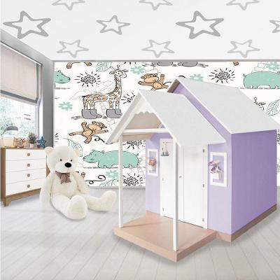 Casinha de Brinquedo Infantil de MDF L12 com Telhado Branco Lilás Criança Feliz