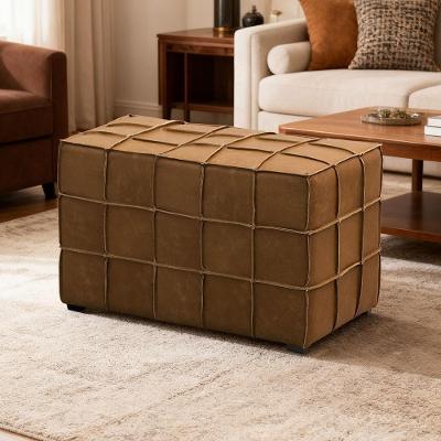 Puff Sirah L06 Retangular em Couro Camel para Sala 70cm Lyam Decor