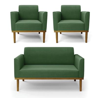Conjunto 2 Poltronas e 1 Namoradeira Decorativa Isabella Suede Verde G19 Gran Belo