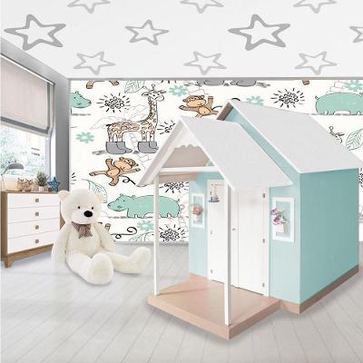 Casinha de Brinquedo de Mdf L12 Artesanal Branco e Verde Água Criança Feliz