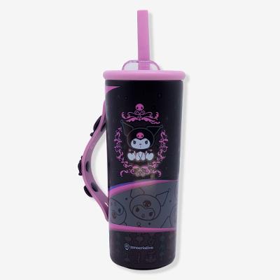Copo Térmico Copo Charms Kuromi Tattoo 600ML Aço Inoxidável Roxo com Tampa e Canudos Hello Kitty