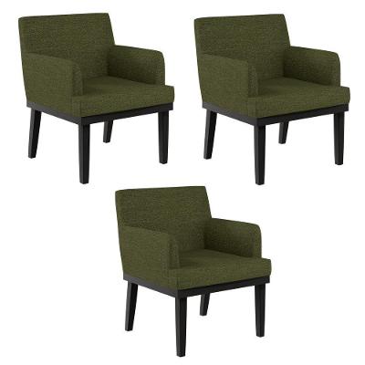 Kit 3 Poltronas Decorativas Beatriz W01 Linho Verde com Pés Palito Lyam Decor
