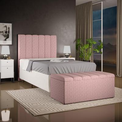 Kit Cabeceira e Calçadeira Baú Dália W01 100cm Solteiro Linho Rosa Lyam Decor