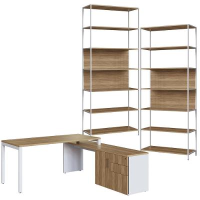 Mesa em l de Escritório Idea A03 1 Porta 3 Gavetas MDP 160cm Nogal Sevilha Branco Lyam Decor