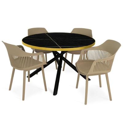 Conjunto de Jantar Solaris 4 Lugares Tampo de Vidro Marmorizado Preto 120cm Magazine Decor