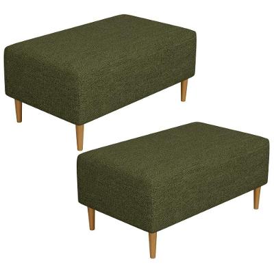 Kit 2 Puffs Cléo W01 Retangulares Assento Espuma Linho Verde Lyam Decor