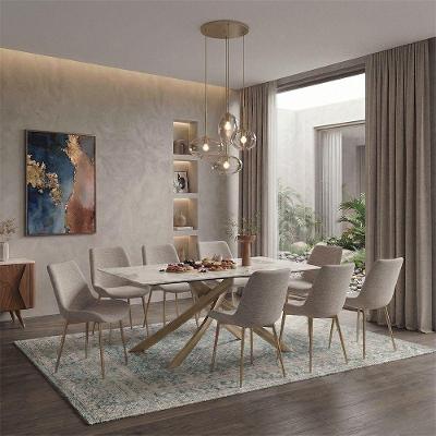 Conjunto de Jantar Lara 8 Lugares Tampo em Cerâmica Bronze 180cm Bege Cadeira e Cadeira