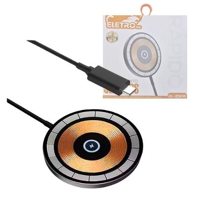 Carregador Magnético por Indução Eletromex 15W Turbo com Conector USB Tipo C Preto 1 Unidade