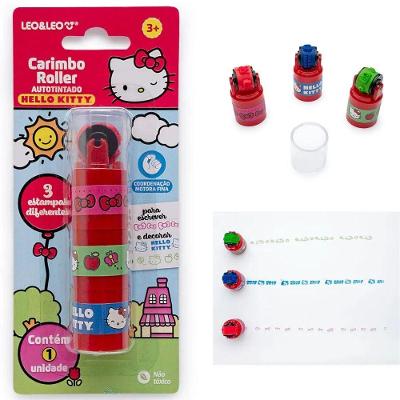 Carimbo Roller Autotintado Infantil Leo & Leo Hello Kitty com 3 Estampas Coloridas