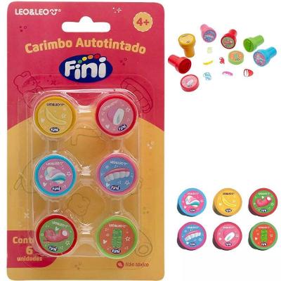 Carimbo Autotintado Decorado Infantil Leo & Leo Fini Blister com 6 Unidades Cores Variadas