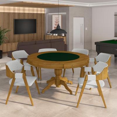 Conjunto Mesa de Jogos Bellagio 6 Lugares Tampo em MDF Reversível Verde com Cadeiras Linho Gran Belo