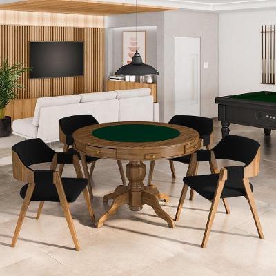 Conjunto Mesa de Jogos Bellagio 4 Lugares Tampo Reversível Veludo Preto-nogueira 110x110cm Gran Belo