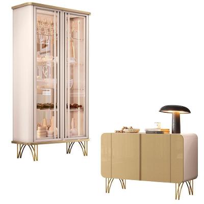 Conjunto Decorativo Texas-Bambino G26 4 Portas 3 Prateleiras MDF e MDP Off White-Champagne Gran Belo