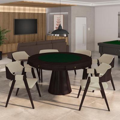 Conjunto Mesa de Jogos Bellagio 6 Lugares Tampo MDF Reversível Verde 140cm Gran Belo