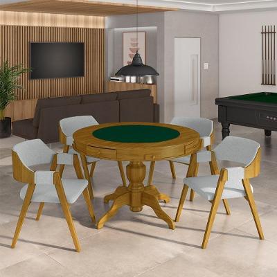 Conjunto Mesa de Jogos Bellagio 4 Lugares MDF Reversível Verde Cinza-mel Gran Belo