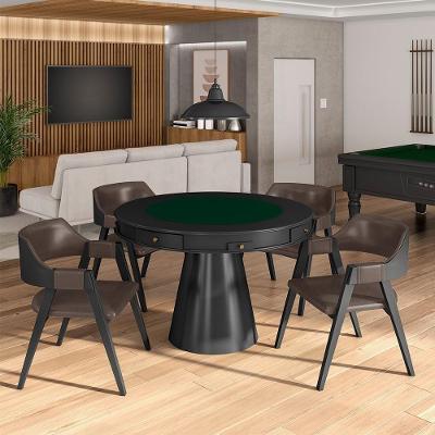 Conjunto Mesa de Jogos Bellagio 4 Cadeiras Madeira 110cm Marrom Preto Gran Belo