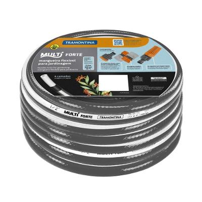Mangueira para Jardim Multi Forte 1-2 15m Pvc 4 Camadas Cinza com Faixa Branca Tramontina