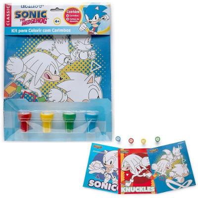 Kit para Colorir com Carimbos Sonic Leo & Leo com 3 Folhas e 4 Carimbos