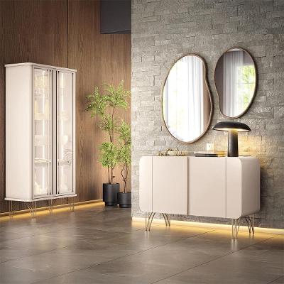 Conjunto Cristaleira Évora e Buffet Benvenuto 4 Portas 3 Prateleiras MDF e MDP Off White Gran Belo