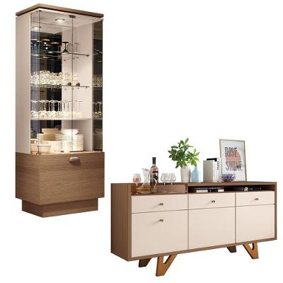 Conjunto Cristaleira e Buffet Aparador Aura Sollare Off White Castanho Gran Belo