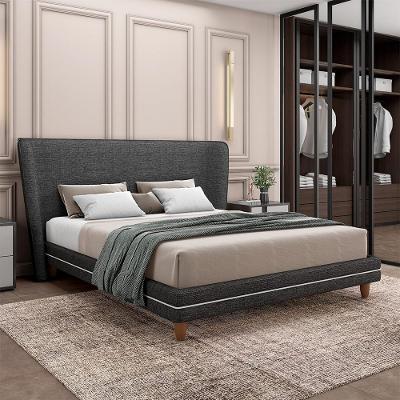Conjunto Cama com Cabeceira Casal Torres G91 Pés em Madeira Linho Chumbo Gran Belo