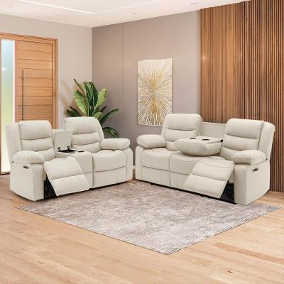 Conjunto de Poltronas Hollywood Elétricas com Massagem Aquecimento Usb em Corino Bege Gran Belo