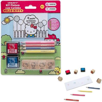Kit Pintura Infantil Leo & Leo Hello Kitty para Carimbar e Colorir com Bloco e Lápis de Cor