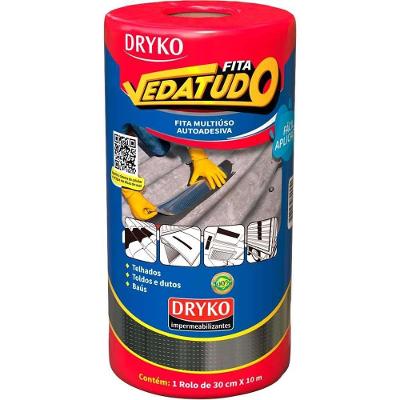 Fita Adesiva Impermeável com Manta Asfáltica Vedatudo Alumínio 30cm X 10m Prata Dryko