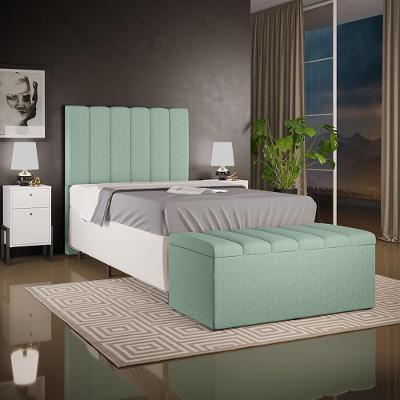 Kit Cabeceira Dália W01 Solteiro no Box Madeira Maciça Linho Verde Menta Lyam Decor