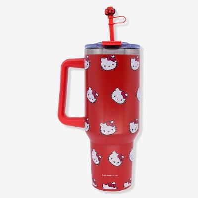 Copo Térmico Tumbler Rostinhos 1,15L Parede Dupla com Canudo e Alça Rosa Hello Kitty