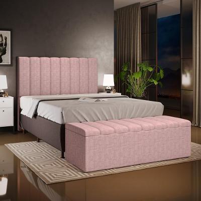 Kit Cabeceira Cama Box Casal 140cm Dália W01 Fixação no Box Madeira Maciça Linho Rosa Lyam Decor