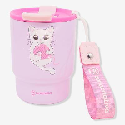 Copo Térmico To Go Gatolino 400ml em Aço Inoxidável com Tampa Antivazamento e Canudo Zonacriativa