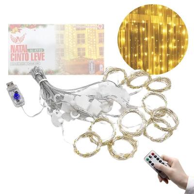 Cortina de Luz LED Pisca Cascata 3x3m 300 Leds Usb com Controle Amarelo Altomex