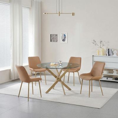 Conjunto de Jantar Lara 4 Lugares Tampo de Vidro Redondo Bronze Chic Caramelo 120cm Cadeira