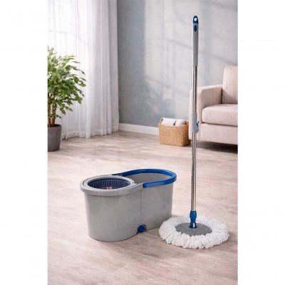 Mop Giratório com Alça 13L para Limpeza com Balde e Refil de Microfibra Cinza Clean Tech