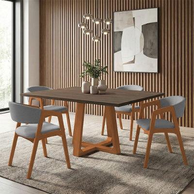 Conjunto Mesa Jantar Isabela 4 Lugares MDF Cadeiras Gabriela Cinza Linho 1,2m Ideal Decor