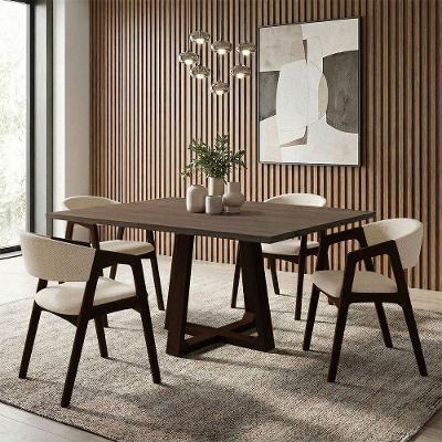 Conjunto de Jantar Isabela 4 Lugares Tampo Freijó 120cm Bege Linho Ideal Decor