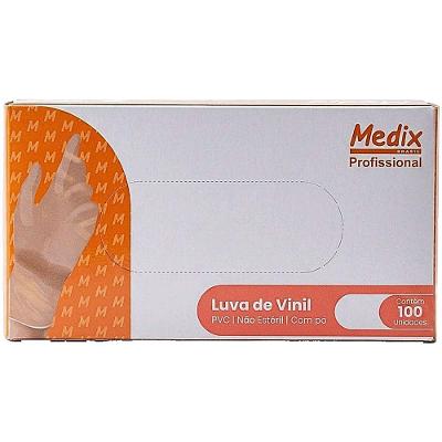 Luva de Vinil com Pó Medix Profissional Transparente Descartável Tamanho m Caixa 100 Unidades
