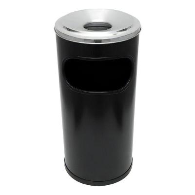 Cinzeiro Lixeira para Fumódromo Esmaltada Chapa de Aço Carbono 1020 22L Preto com Aro em Alumínio