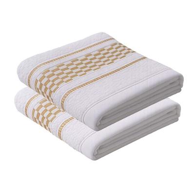 Kit 2 Panos de Copa Kazzavip Atoalhado 85% Algodão Barra Decorada Jacquard Bege Branco JS Panos