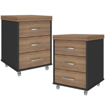 Kit 2 Gaveteiros para Escritório Atria Executiva A02 3 Gavetas com Rodízios Nogal Preto Lyam Decor