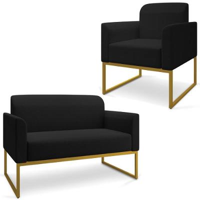 Conjunto Namoradeira e Poltrona Isabella G19 Linho Preto-Dourado Gran Belo