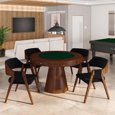 Conjunto Mesa de Jogos Bellagio com 4 Cadeiras Madeira Maciça 110cm Preto Gran Belo