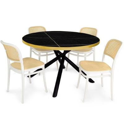 Conjunto de Jantar Solaris com 4 Cadeiras Roma Tampo de Vidro Preto e Branco 120cm Magazine Decor